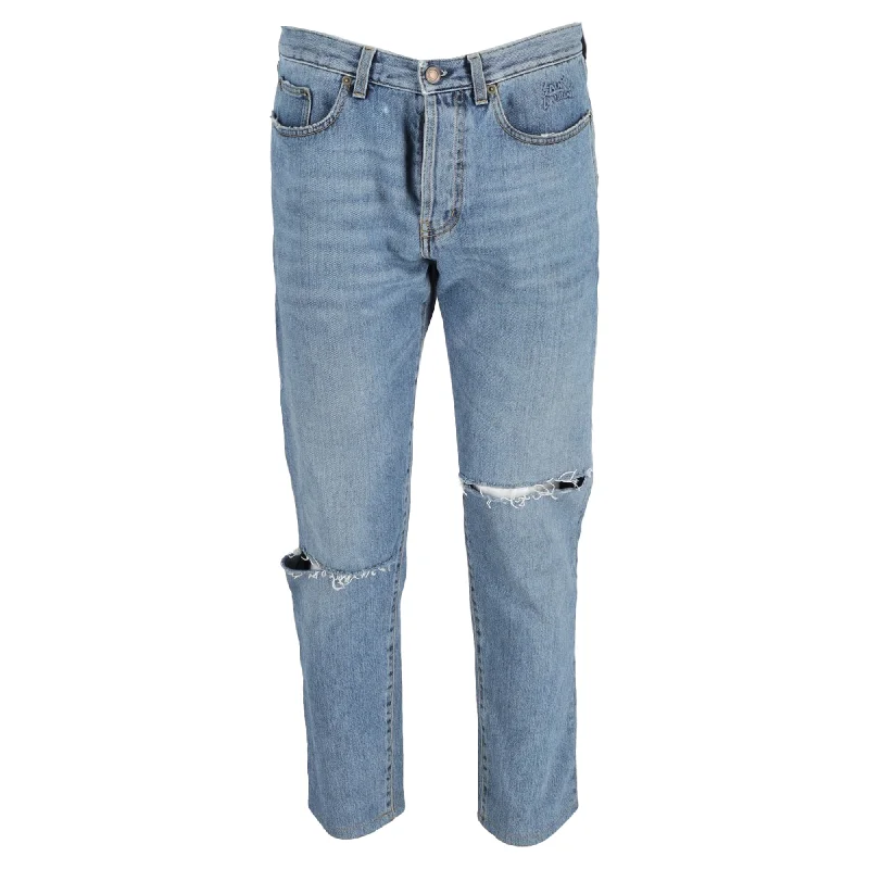 Saint Laurent Distressed Jeans in Light Blue Cotton