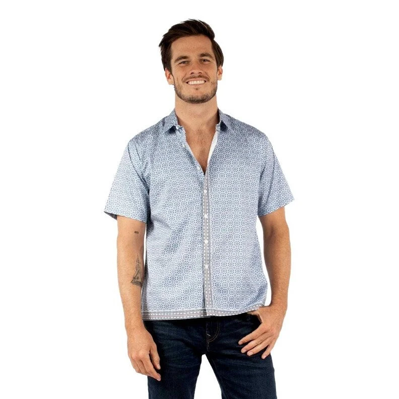 Scully Western Shirt Mens Short Sleeve Print Button Front Blue F0_5395