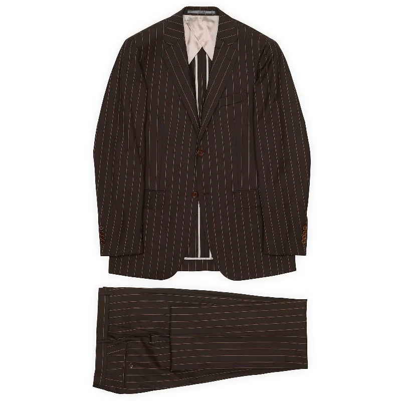 VANNUCCI Milano Brown Pinstripe Wool Super 100's Suit EU 46 NEW US 36