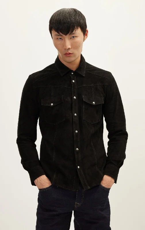 Genuine Suede Leather Shirt - Black