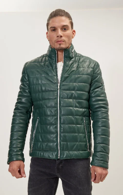 Lambskin Leather Puffer Jacket - Green