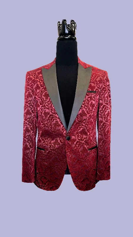 Burgundy Velvet Floral Tuxedo