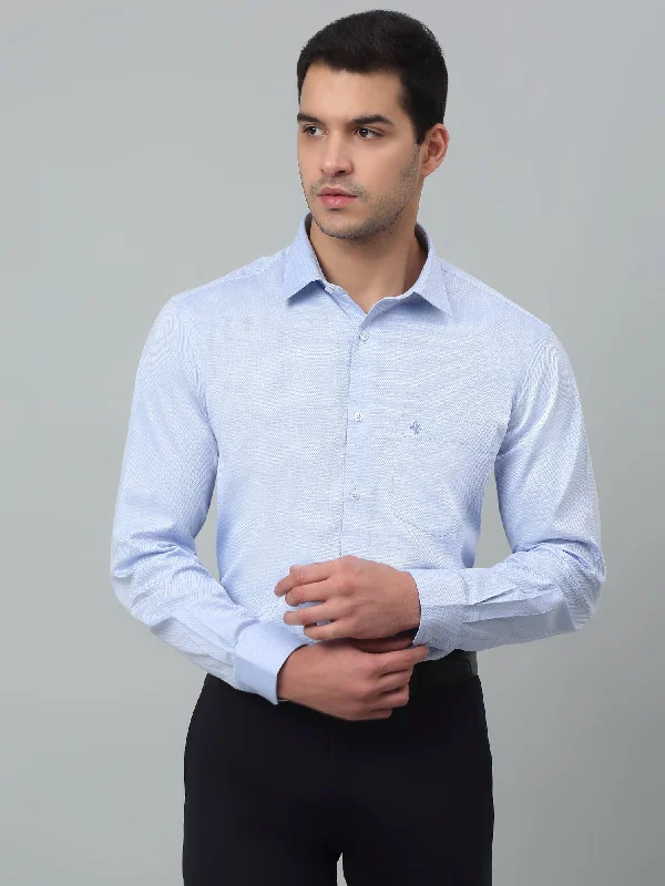 Men's Blue Formal Self Textured Full Sleeve Shirt