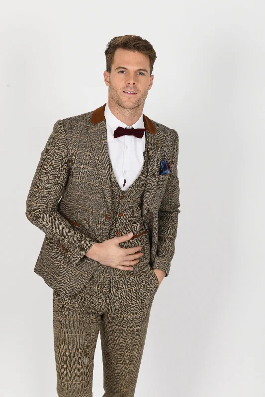 DX7 Tan Heritage Tweed Check Blazer | Check Blazer | Wedding Wear | Office Wear