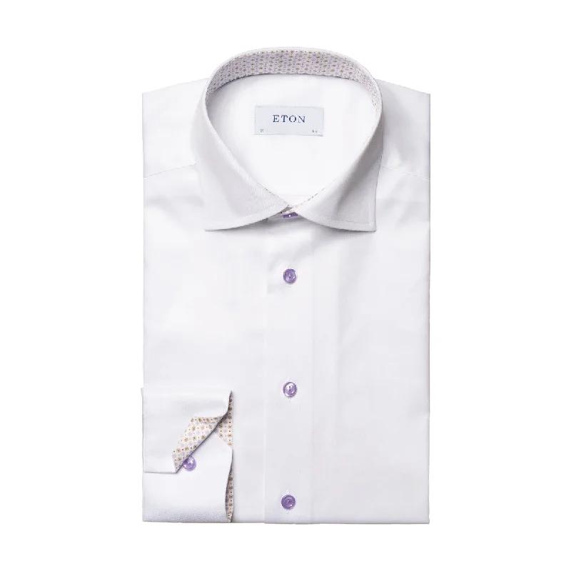 Eton - Contemporary Fit Lilac Button Shirt in White