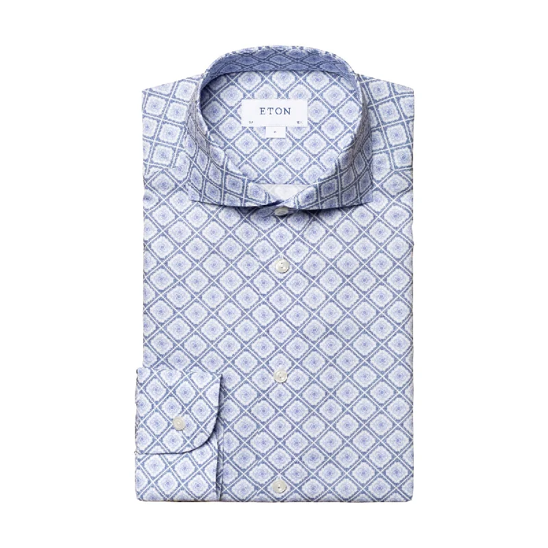 Eton - Contemporary Fit Medallion Print Shirt in Blue