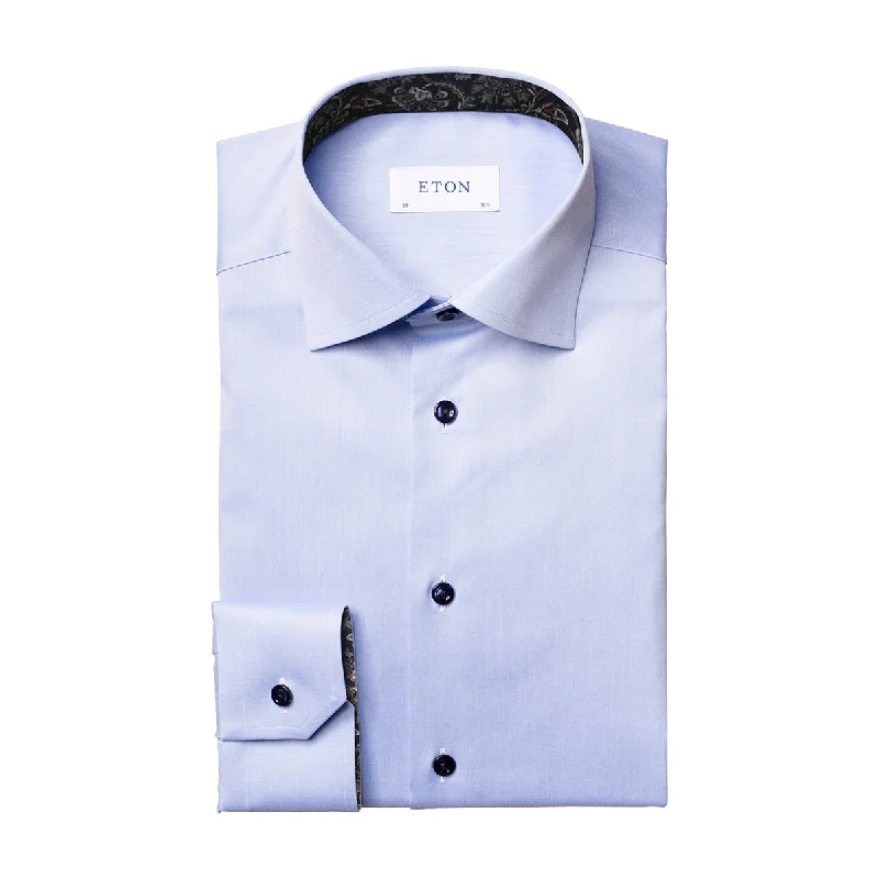 Eton - Contemporary Fit Paisley Trim Shirt in Blue