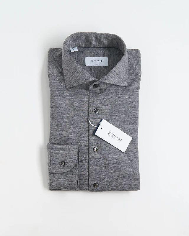 Grey Solid Knitted Merino Contemporary Shirt