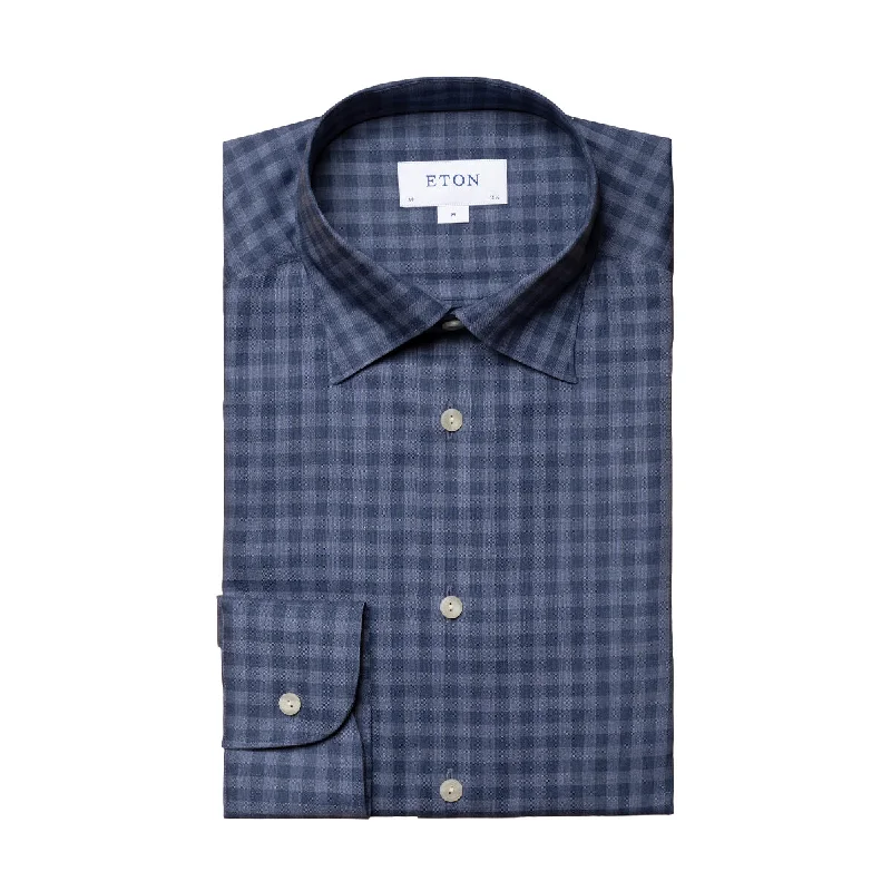 Eton - Slim Fit Button Under Collar Check Shirt in Blue