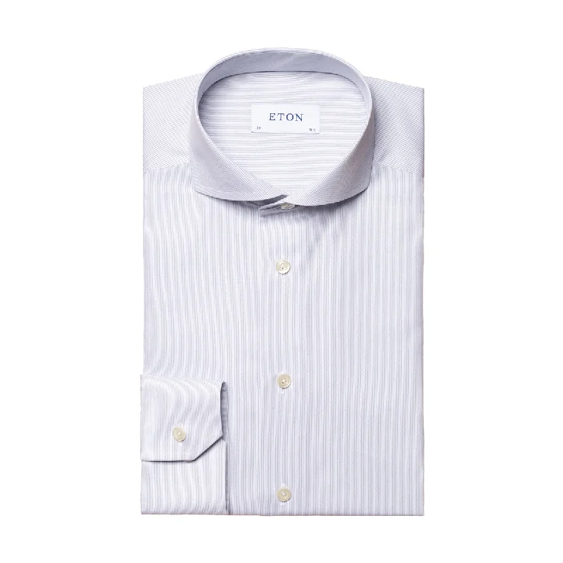 Eton - Slim Fit Fine Stripe Shirt in White/Navy