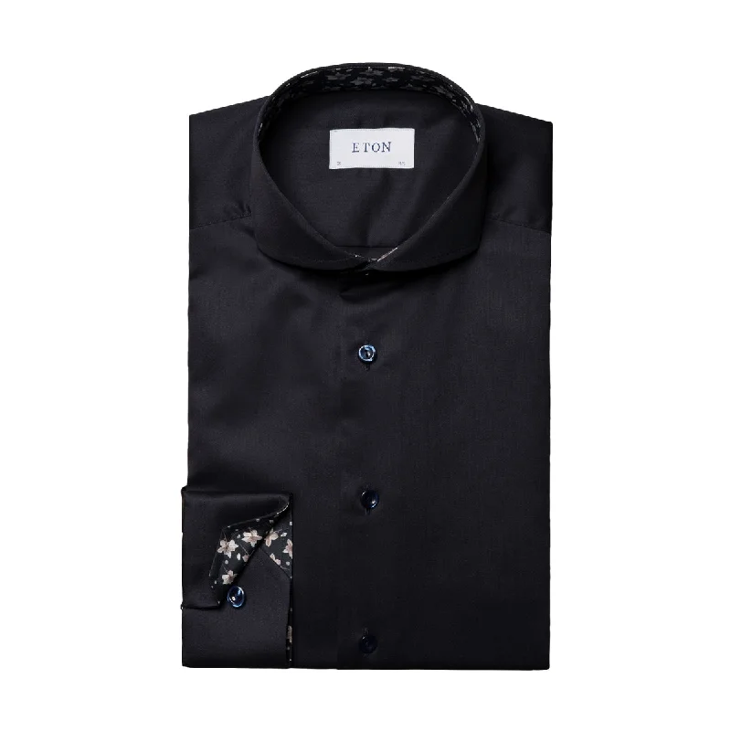 Eton - Slim Fit Floral Trim Shirt in Navy