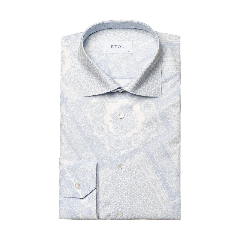 Eton - Slim Fit Mosaic Print Shirt in White/Blue