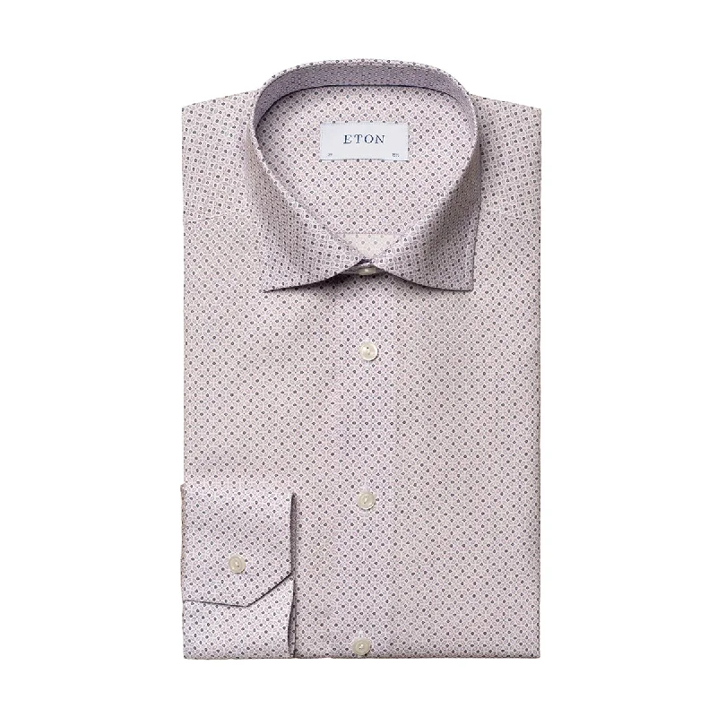 Eton - Slim Fit Patterned Shirt in White/Pink