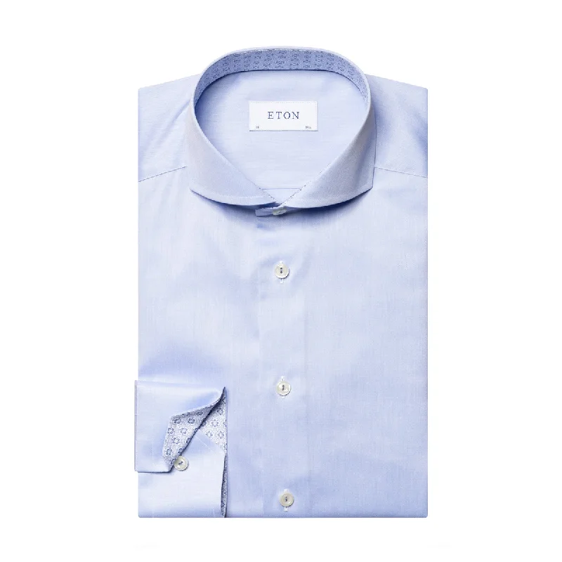 Eton - Slim Fit Shirt in Blue w/ Patterned Trim