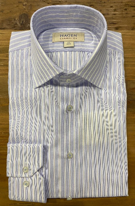 Hagen Dress Shirt in Blue Framed Awning Stripe