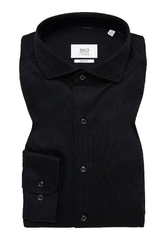 'Jersey Shirt' in Black - Slim Fit - Mercerized Jersey Cotton Shirt with Cutaway Collar by Eterna 1863