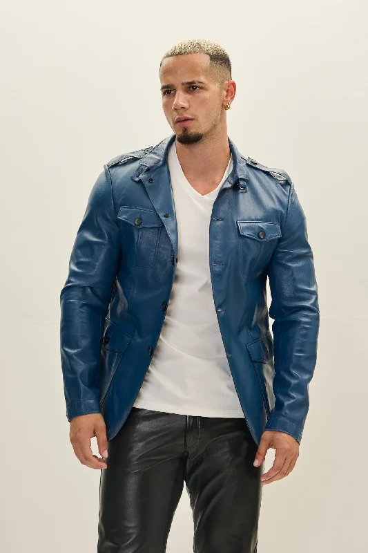 Leather Safari Jacket - Blue