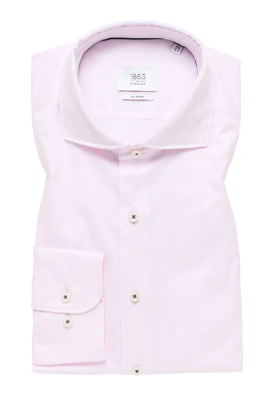 'Soft Luxury Shirt' In Pink - Slim Fit - Two Ply Cotton Twill Everyday Shirt with Cutaway Collar by Eterna 1863