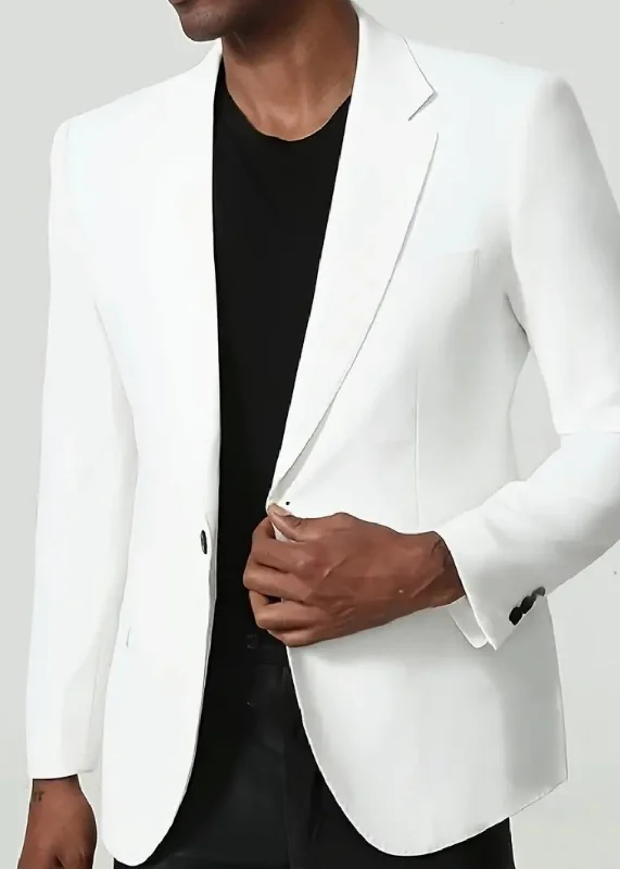 Stylish  Men's Slim Fit  White Solid Color Elegant Blazer Jacket-BJ201357