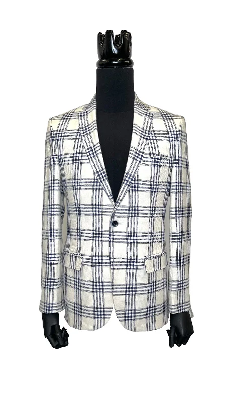 Tan With Light Blue Plaid Pattern Sport Coat vercini