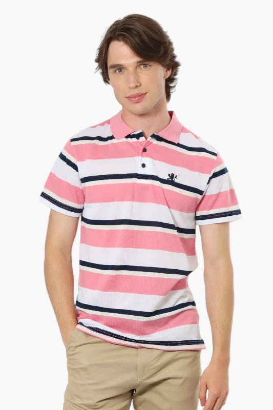 Vroom & Dreesman Striped Button Up Polo Shirt - Pink