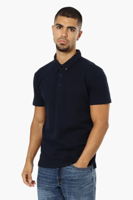 Jay Y. Ko Button Down Solid Polo Shirt - Navy