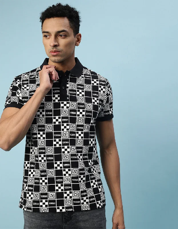 Black Box All Over Geometric Printed Polo T-shirt