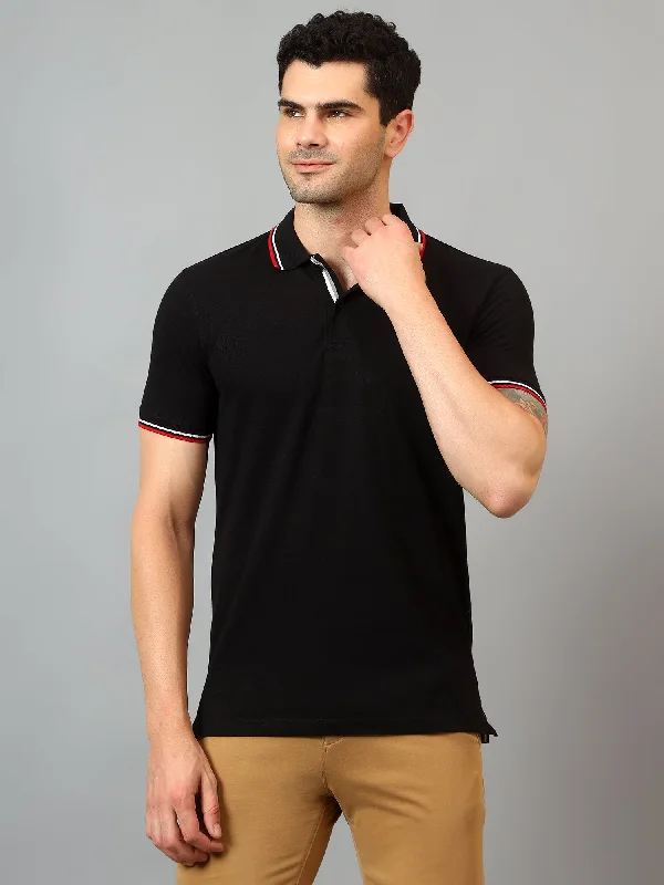 Men's Black  Polo neck Half Sleeve T-Shirt