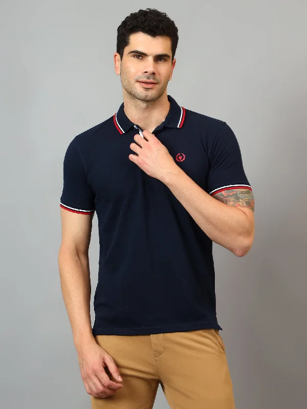 Men's Navy Blue Polo neck Half Sleeve T-Shirt