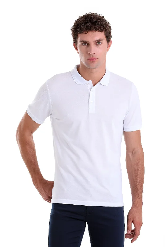 Comfort Fit Basic Plain 100% Cotton White Polo T-Shirt