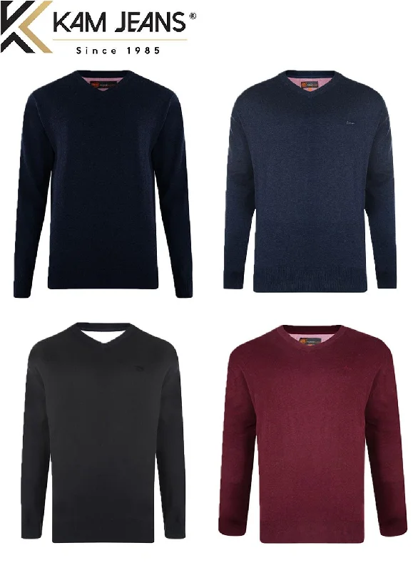 KAM Men's Premium Cotton V Neck Long Sleeved Knit Jumpers (55)