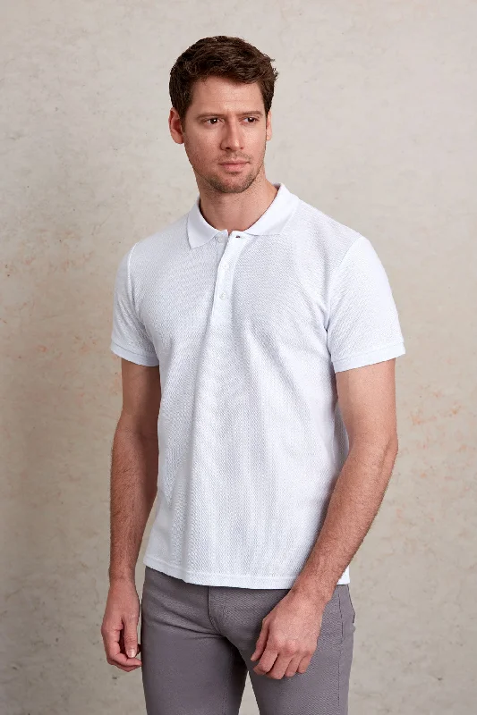 Regular Fit Basic 100% Cotton White Polo T-Shirt