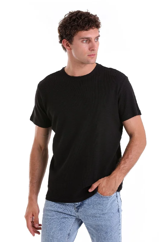 Regular Fit Black Cotton Crew Neck T-Shirt