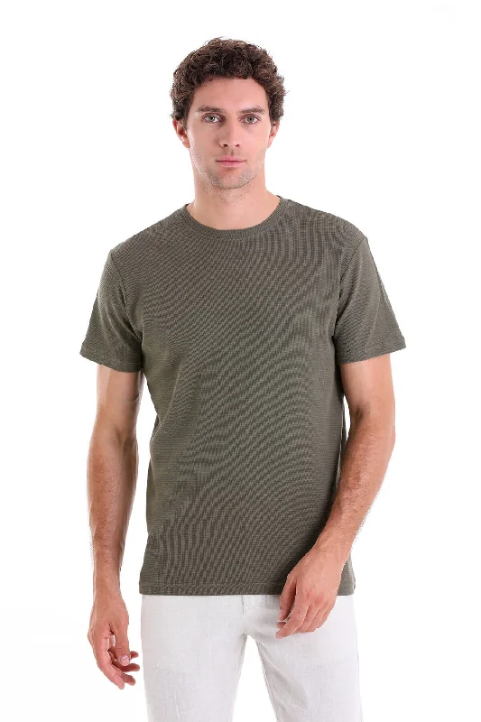 Regular Fit Khaki Cotton Crew Neck T-Shirt