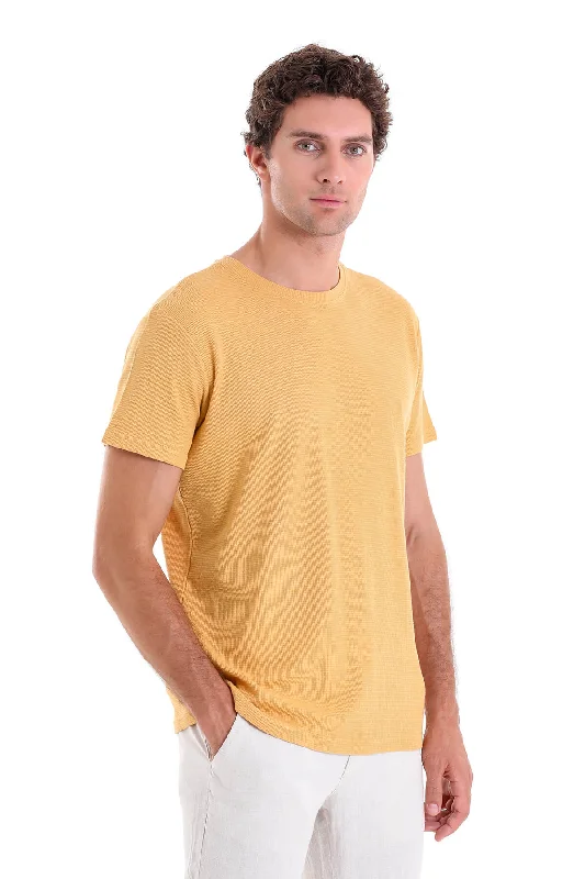 Regular Fit Mustard Cotton Crew Neck T-Shirt