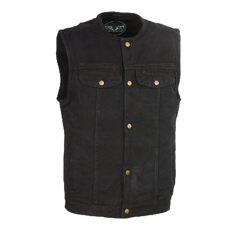 M-Boss Apparel BOS13521 Men's Black Denim Club Style Motorcycle Rider Vest with Conceal/Carry Pockets